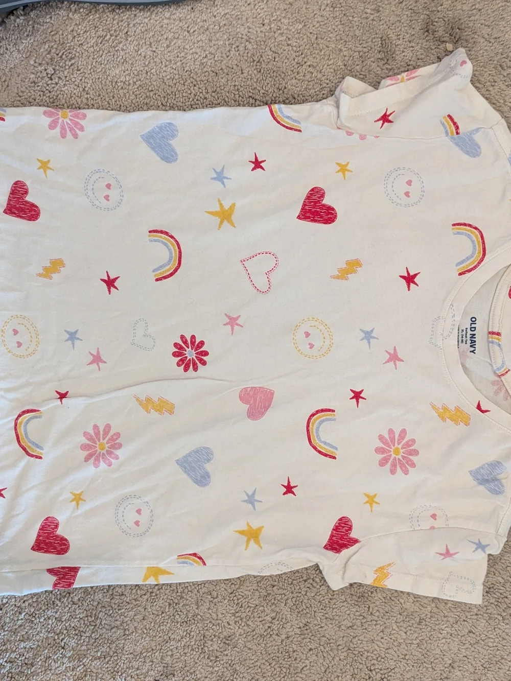 Old Navy White Rainbow, Heart & Flower Print Tee